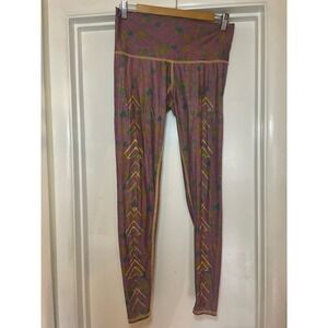 Teeki Purple Floral Geometric Pattern‎ Yoga Leggings Athletic Workout Pants Med